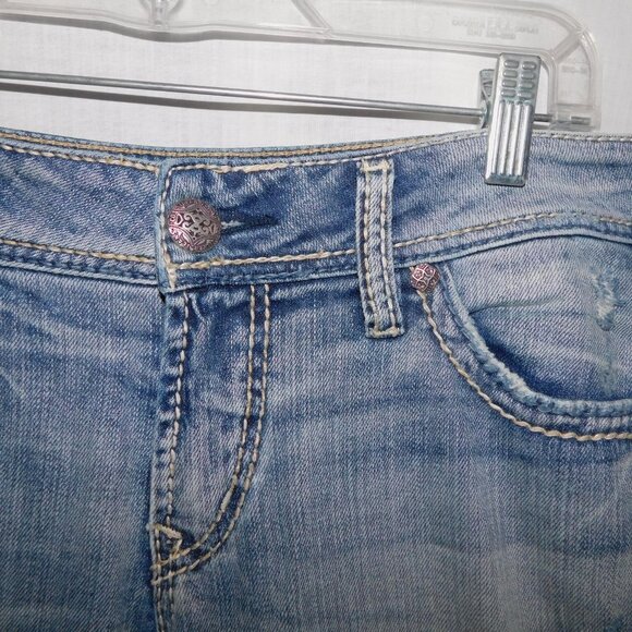 Silver Jeans Light Suki Mid Rise Baby Boot Distressed Womens 30 x 33 Blue Jeans - Picture 8 of 13